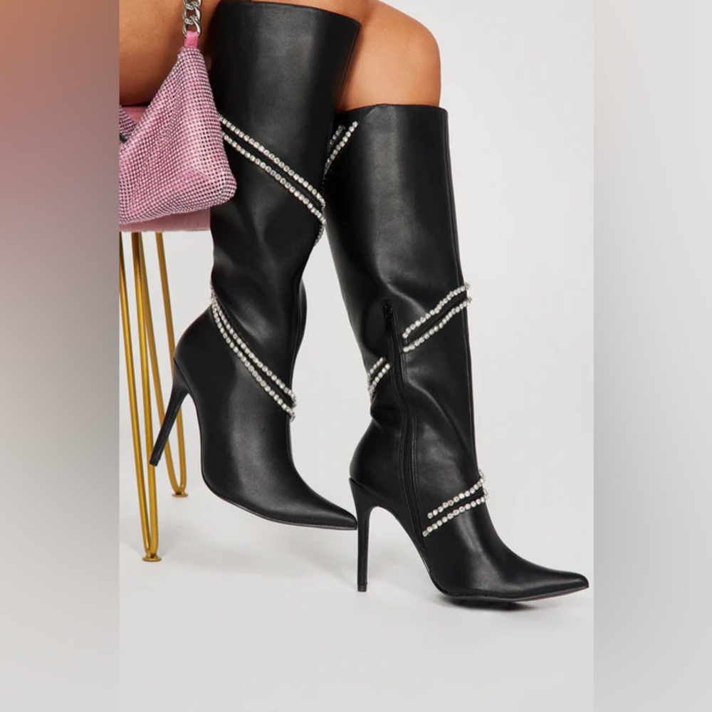 Fashion Nova Alessia Embellished Knee High Boots